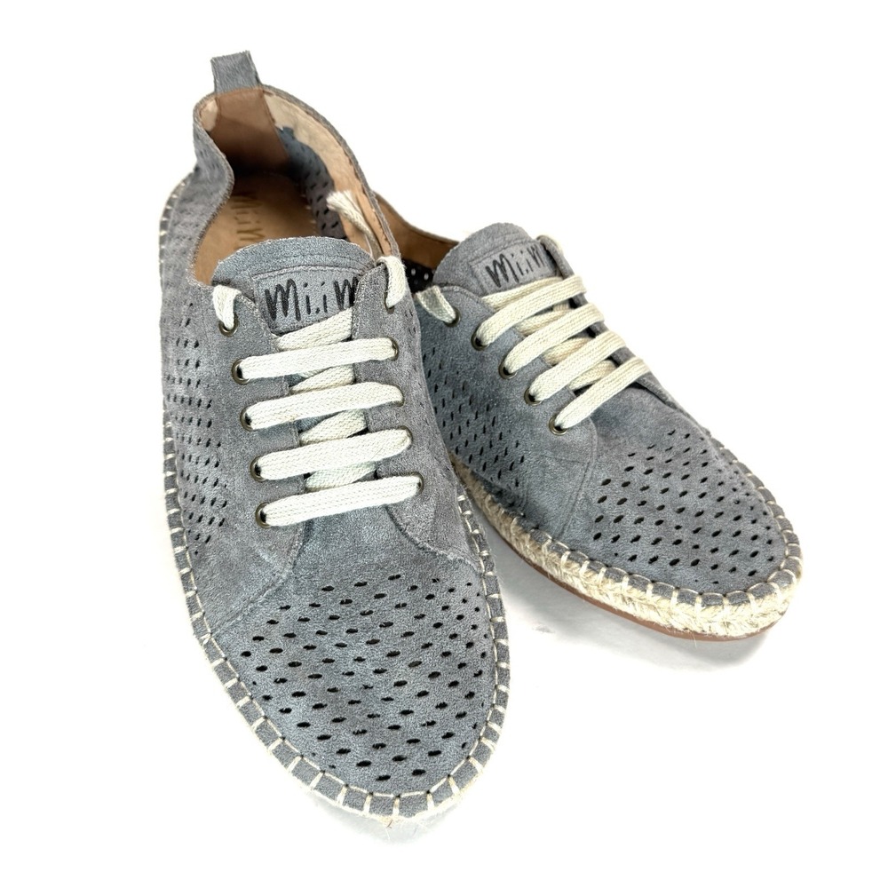 Mi.iM Perforated Suede Espadrille Flats Womens EU 40 Gray Lace Up Casual‎